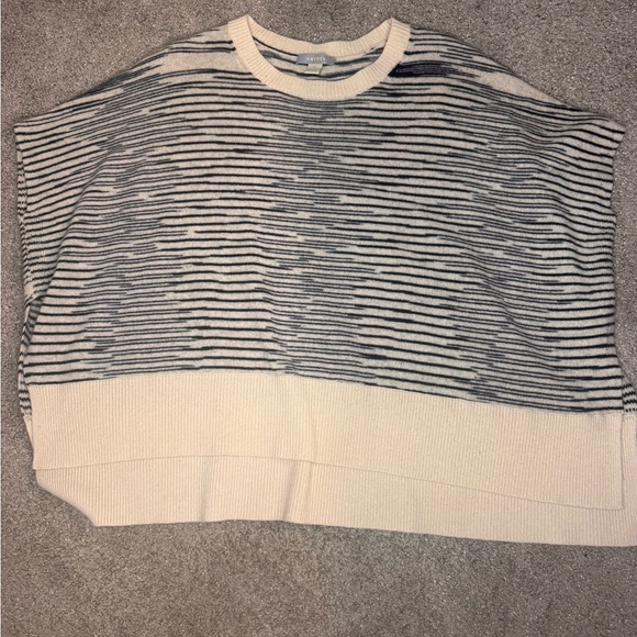 Hayden 100% Cashmere Navy Cream Striped Poncho Sweater XS - Picture 3 of 4